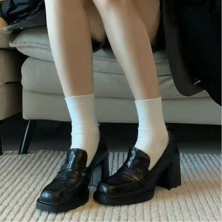 JK kožne cipele od PU, britanski stil, okrugli vrh, 6–8 cm debeli pet, gumeni potplat