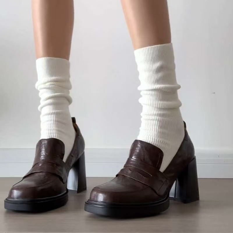 JK kožne cipele od PU, britanski stil, okrugli vrh, 6–8 cm debeli pet, gumeni potplat