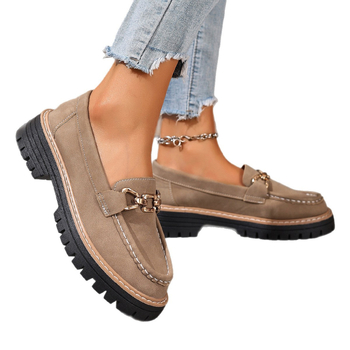 Ženski loaferi, slip-on, okrugli vrh, gornji dio od umjetne PU, gumeni potplat, srednje visoka debela peta (3–5 cm)