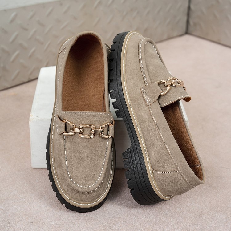 Ženski loaferi, slip-on, okrugli vrh, gornji dio od umjetne PU, gumeni potplat, srednje visoka debela peta (3–5 cm)