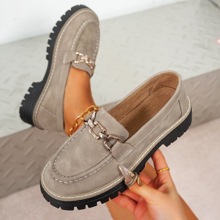 Ženski loaferi, slip-on, okrugli vrh, gornji dio od umjetne PU, gumeni potplat, srednje visoka debela peta (3–5 cm)