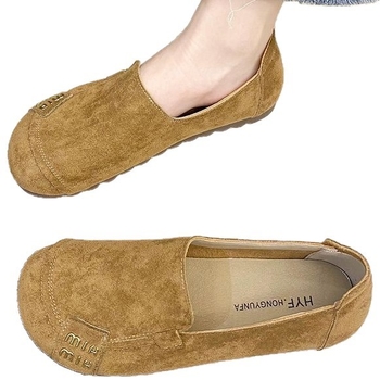 Pantofi slip-on cu vârf rotund, stil Fata Pădurii, partea superioară din velur de bovine, talpă din cauciuc, talpă joasă 1–3 cm, căptușeală textilă