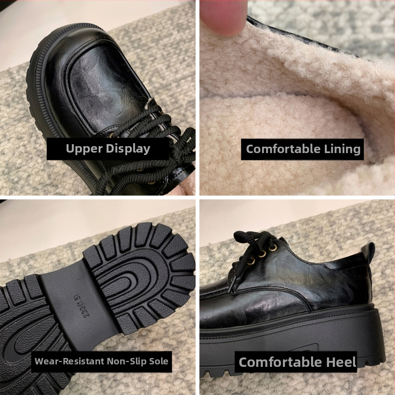 Ženske loaferice, britanski stil s debelim potplatom, zaobljeni vrh, gornji dio: Super Fiber, ulošak PU, potplat: guma, visina pete 3-5 cm