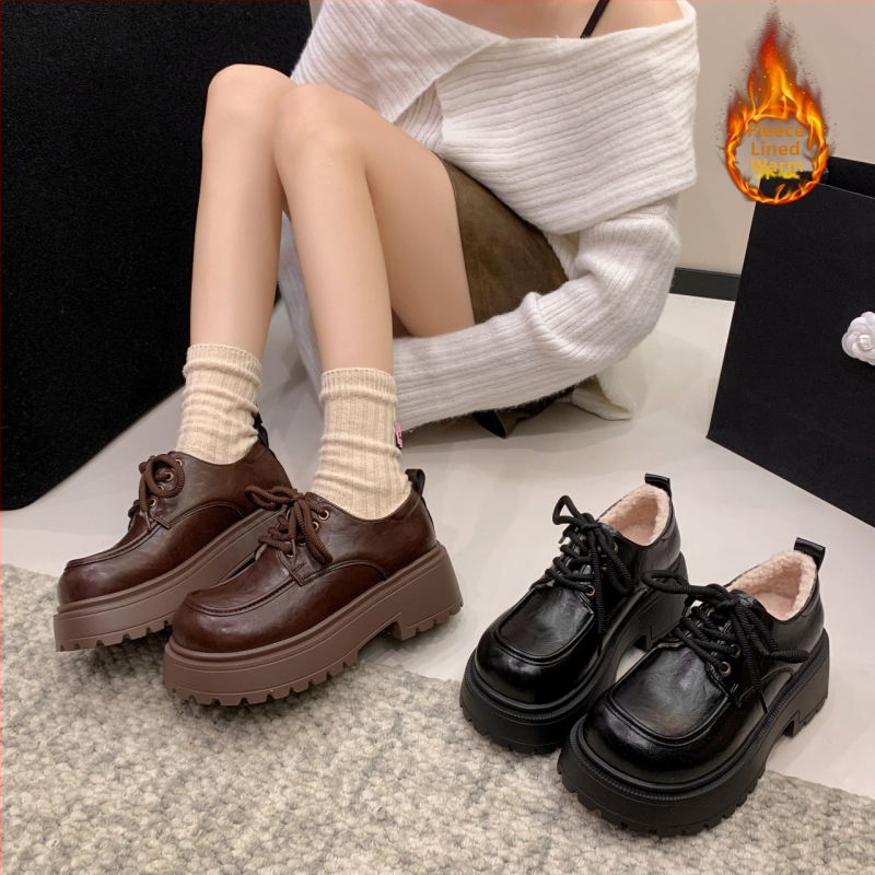 Ženske loaferice, britanski stil s debelim potplatom, zaobljeni vrh, gornji dio: Super Fiber, ulošak PU, potplat: guma, visina pete 3-5 cm