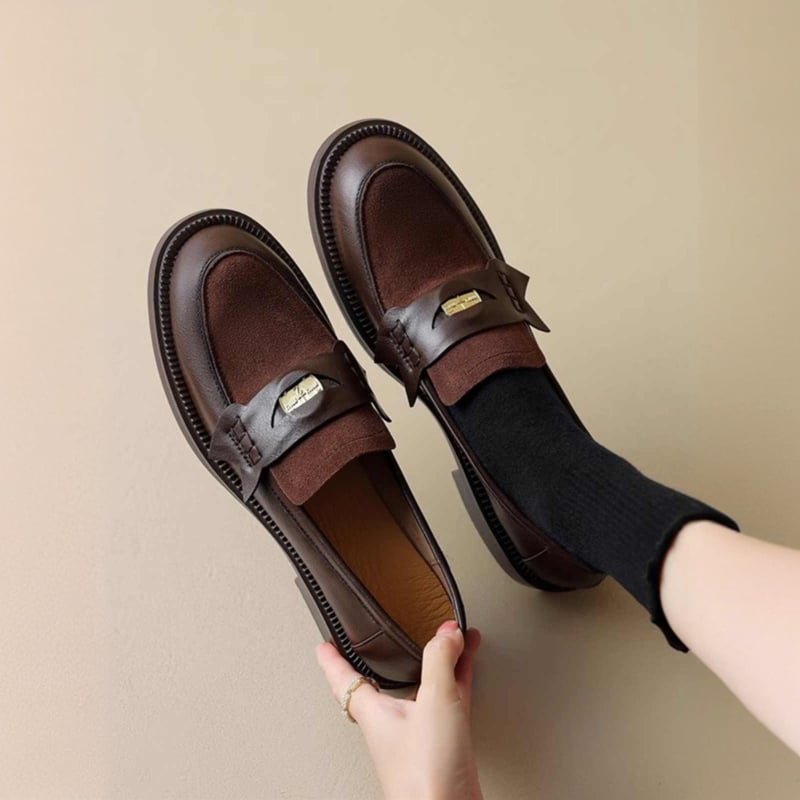 Ženske Slip-On loaferice - okrugli nos, gornji materijal: super fiber, visina pete: 3–5 cm, potplat: guma, uložak: prirodna koža