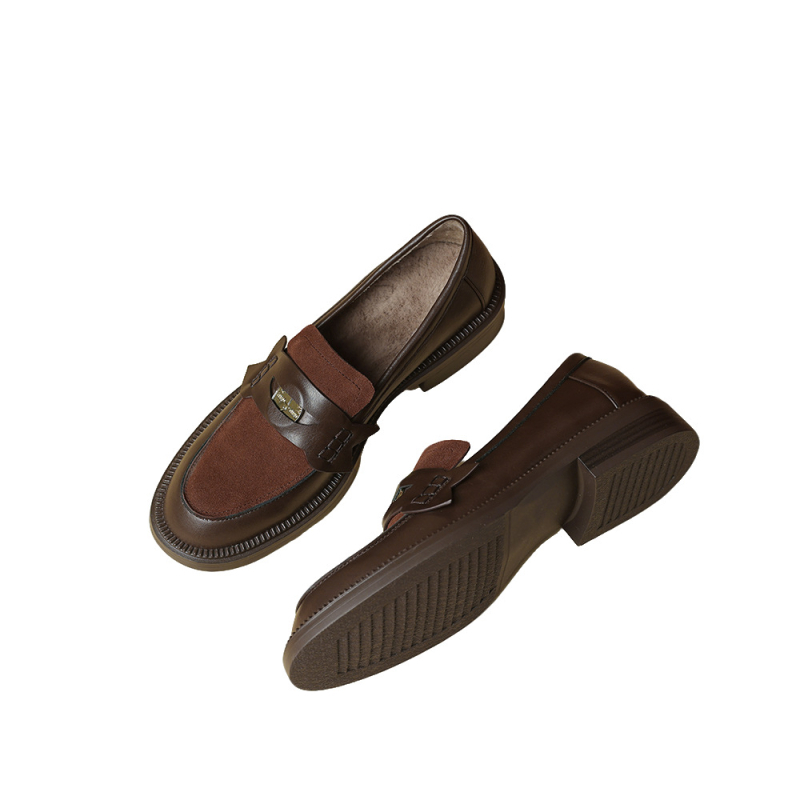 Ženske Slip-On loaferice - okrugli nos, gornji materijal: super fiber, visina pete: 3–5 cm, potplat: guma, uložak: prirodna koža