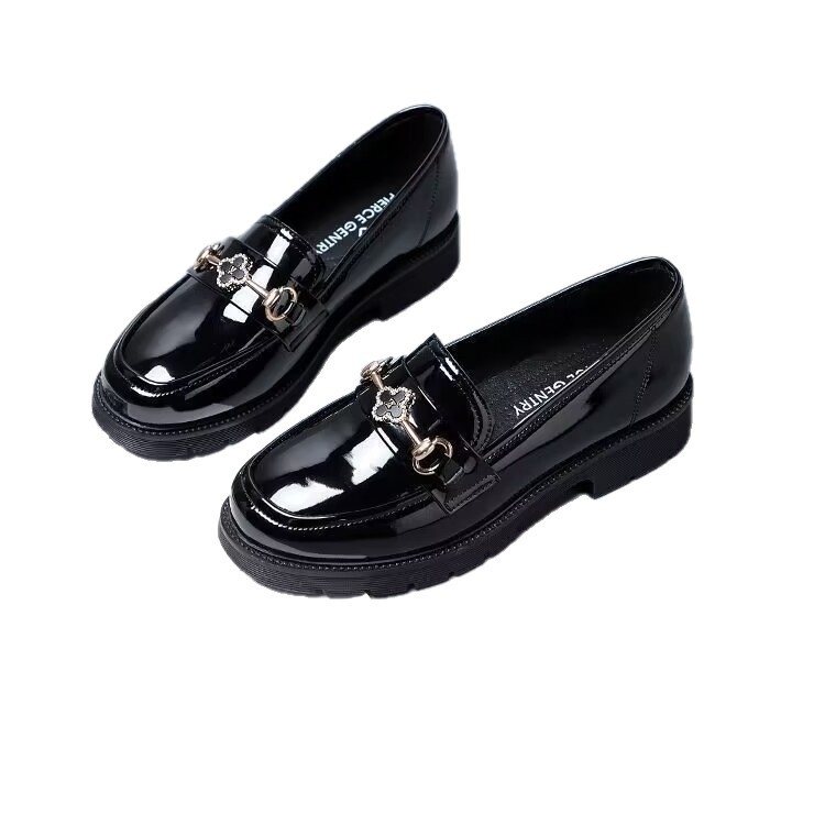 Loafers s okruglim nosom, PU gornji dio, gumeni đon, srednji peta 3-5 cm, britanski ležerni stil.