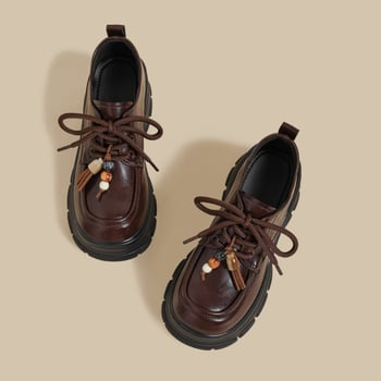 Ženske loaferice s debelom potplatom, jesenski 2025. model u retro britanskom stilu, okrugli vrh prsta, gornji dio od super fiber, EVA ulošak, gumena potplata