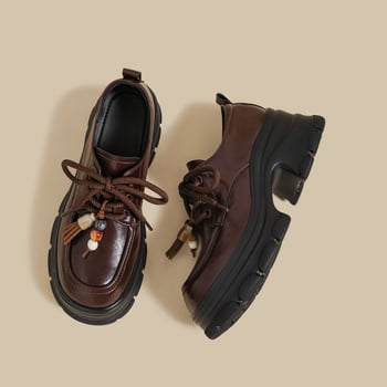 Ženske loaferice s debelom potplatom, jesenski 2025. model u retro britanskom stilu, okrugli vrh prsta, gornji dio od super fiber, EVA ulošak, gumena potplata