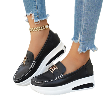 Лофери за възрастни, Slip-On с кръгъл нос, PU горна част и PU подметка, клиновиден ток 6–8 см, едноцветни, ежедневни обувки за лято–есен
