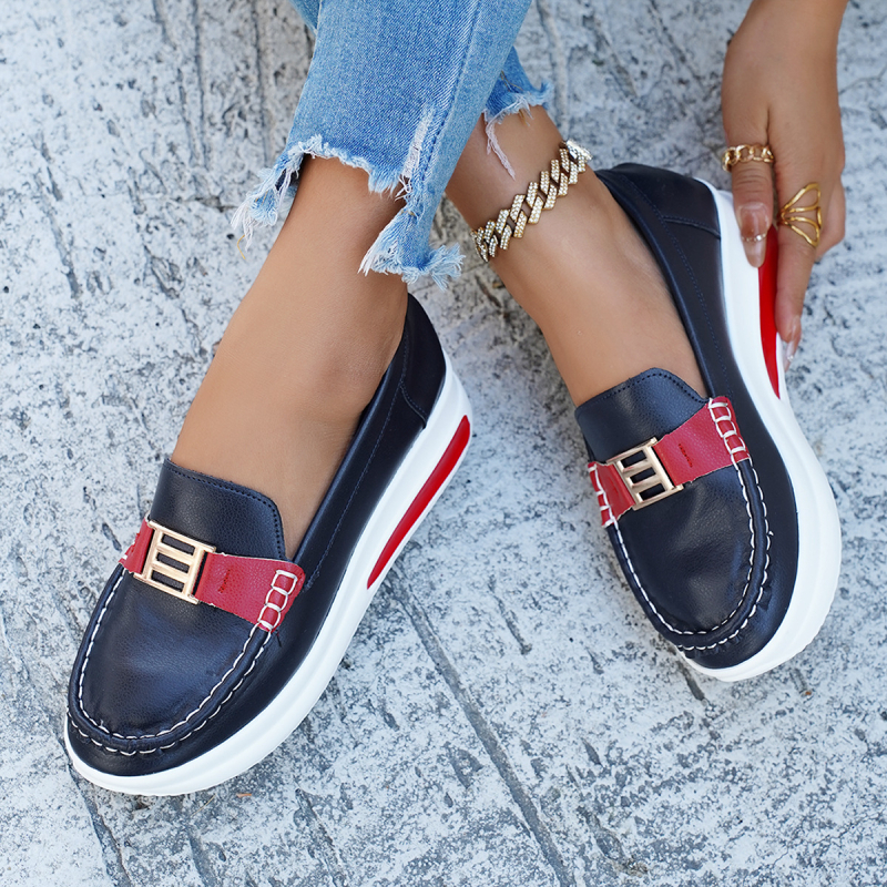 Лофери за възрастни, Slip-On с кръгъл нос, PU горна част и PU подметка, клиновиден ток 6–8 см, едноцветни, ежедневни обувки за лято–есен