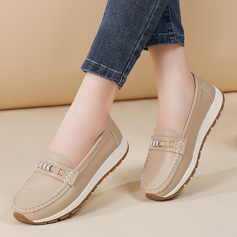 Loafers – korejskog stila, PU gornji dio, niski kliv 1–3 cm, prugasti uzorak, plitko otvorenje