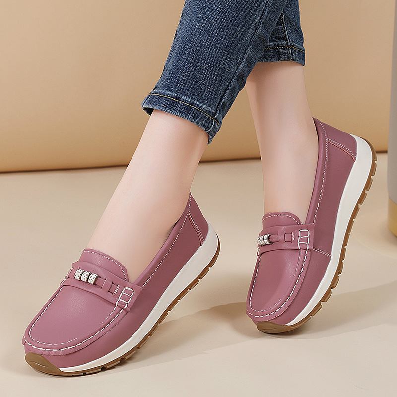 Loafers – korejskog stila, PU gornji dio, niski kliv 1–3 cm, prugasti uzorak, plitko otvorenje