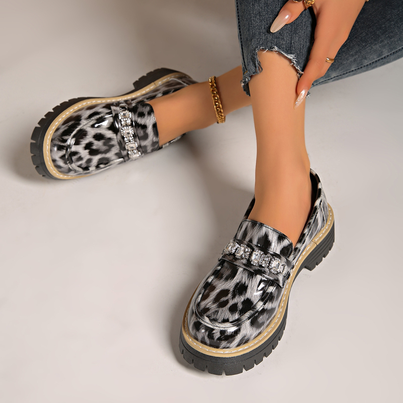 Loaferice u britanskom stilu s leopard uzorkom, gornji dio od PU kože, debela potplata, peta 3–5 cm