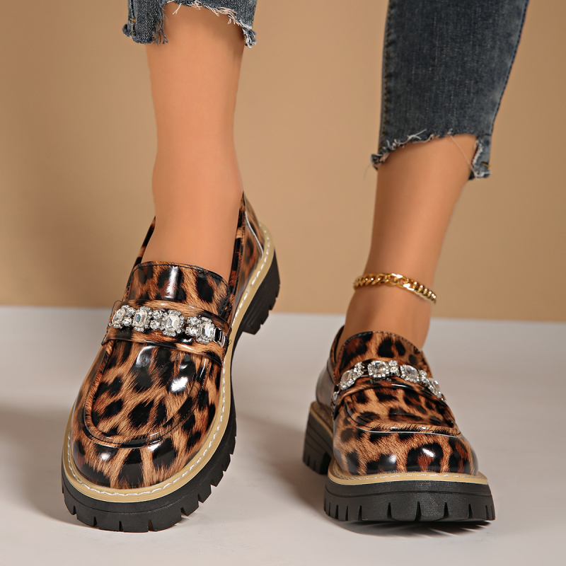 Loaferice u britanskom stilu s leopard uzorkom, gornji dio od PU kože, debela potplata, peta 3–5 cm