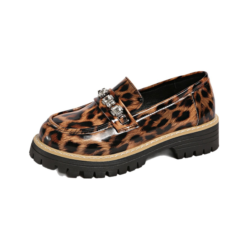 Loaferice u britanskom stilu s leopard uzorkom, gornji dio od PU kože, debela potplata, peta 3–5 cm