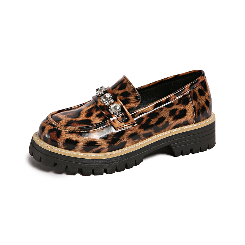 Loaferice u britanskom stilu s leopard uzorkom, gornji dio od PU kože, debela potplata, peta 3–5 cm