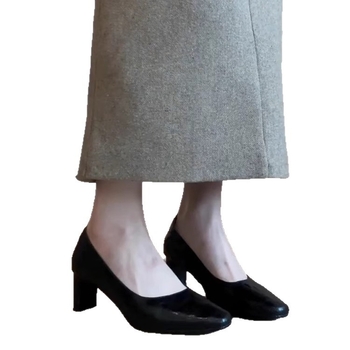 Ženske kožne cipele s četvrtastim nosem, niski otvor, debeli srednji potpetica 3–6 cm, retro stil, svakodnevna obuća