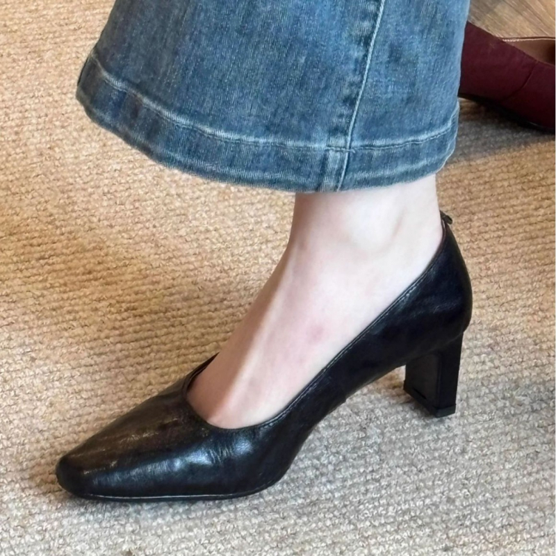 Ženske kožne cipele s četvrtastim nosem, niski otvor, debeli srednji potpetica 3–6 cm, retro stil, svakodnevna obuća