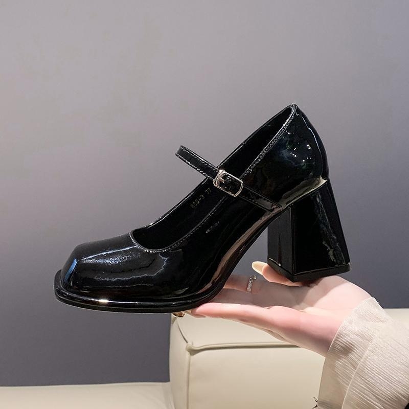 Ženske Mary Jane cipele s visokim petama, četvrtasti nos, PU gornji dio, kopča, debeli potplat, retro stil
