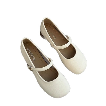 Дамски обувки Мери Джейн, модерен минималистичен стил, кръгъл нос, PU горна част, PU стелка, гумирана подметка, нисък ток