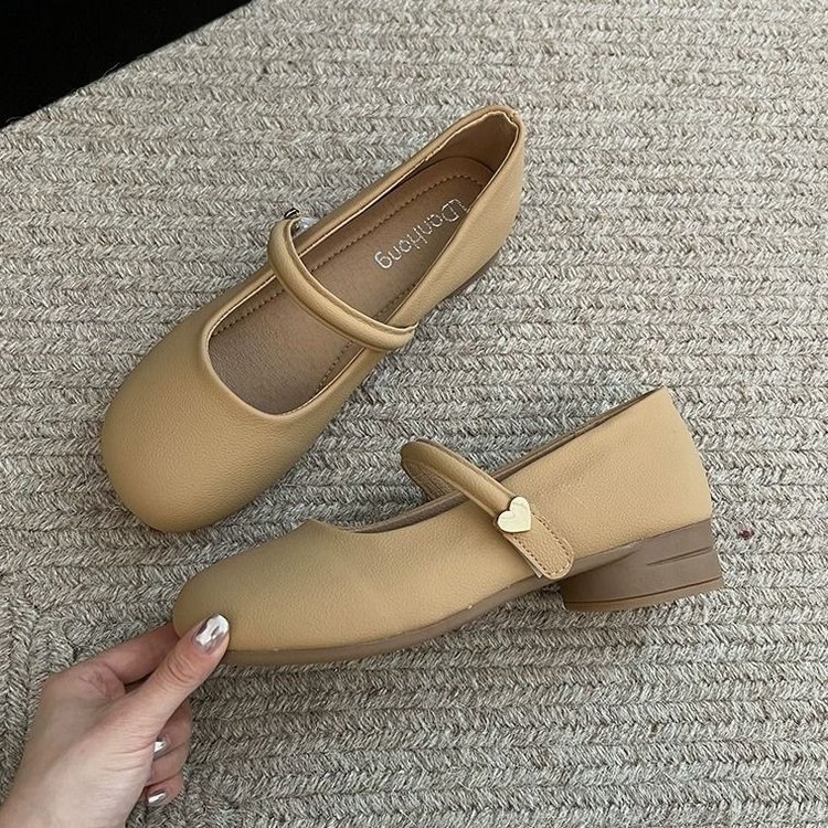 Дамски обувки Мери Джейн, модерен минималистичен стил, кръгъл нос, PU горна част, PU стелка, гумирана подметка, нисък ток