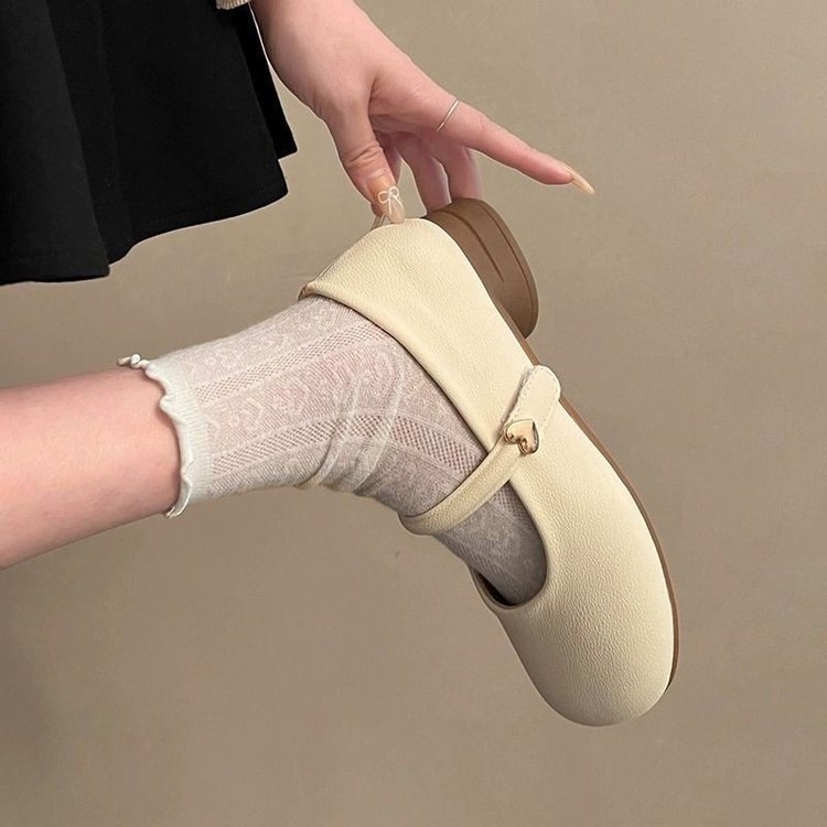 Дамски обувки Мери Джейн, модерен минималистичен стил, кръгъл нос, PU горна част, PU стелка, гумирана подметка, нисък ток