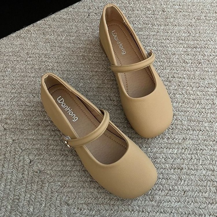 Дамски обувки Мери Джейн, модерен минималистичен стил, кръгъл нос, PU горна част, PU стелка, гумирана подметка, нисък ток