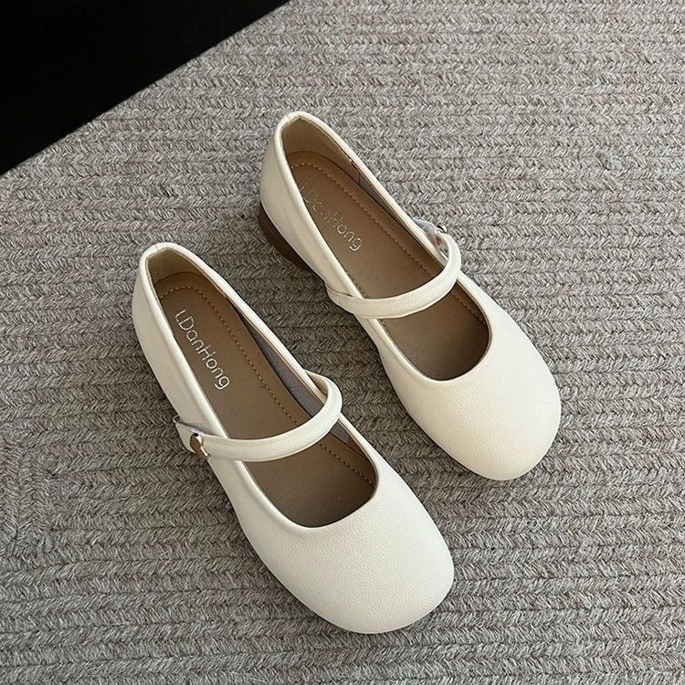 Дамски обувки Мери Джейн, модерен минималистичен стил, кръгъл нос, PU горна част, PU стелка, гумирана подметка, нисък ток