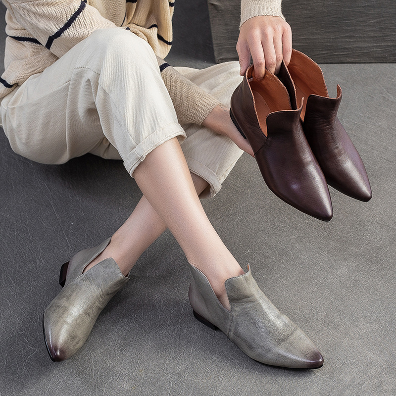 Jay Jiezu ženske slip-on cipele – uski nos, niski pet 1–3 cm, gornji dio od kože prvog sloja, unutarnja svinjska koža, potplat PVC, jesen 2025