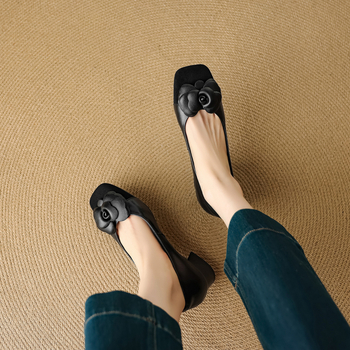 Обувки Mary Jane с квадратен нос, горна част от овча кожа, гумена подметка, дебел блок ток 3–6 см