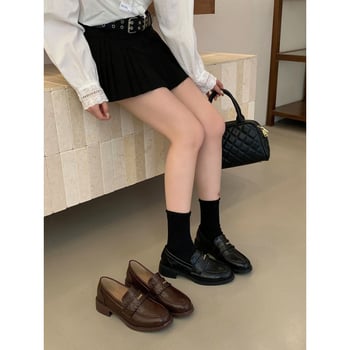 Dámske britské slip-on loafers s hrubou podrážkou – okrúhla špička, vrchný materiál z gumy, stielka z mikrovlákna, výška podpätku 3–5 cm