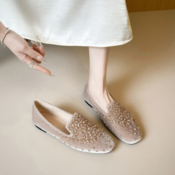 Ženske loafersice, četvrtasti vrh, velur gornji dio, gumeni potplat, slip-on