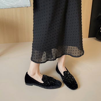 Ženske loafersice, četvrtasti vrh, velur gornji dio, gumeni potplat, slip-on