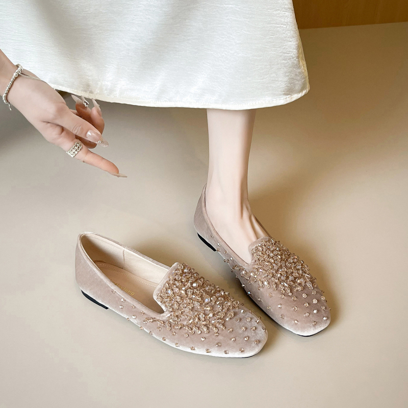 Ženske loafersice, četvrtasti vrh, velur gornji dio, gumeni potplat, slip-on