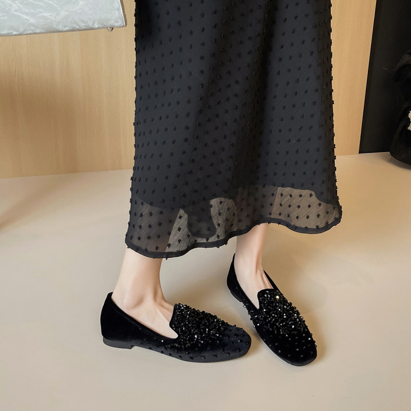 Ženske loafersice, četvrtasti vrh, velur gornji dio, gumeni potplat, slip-on