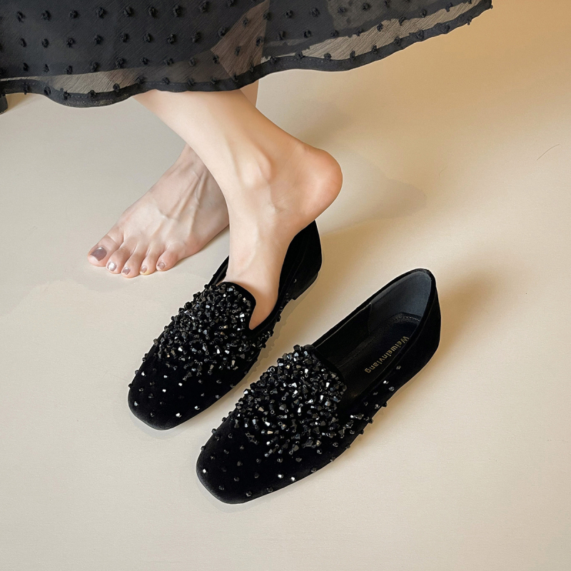 Ženske loafersice, četvrtasti vrh, velur gornji dio, gumeni potplat, slip-on
