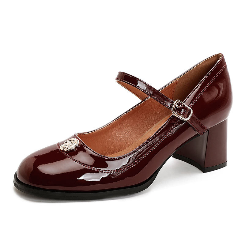 Retro Mary Jane cipele s kopčom, okrugli vrh, niski gornji dio, srednji pet 3–5 cm