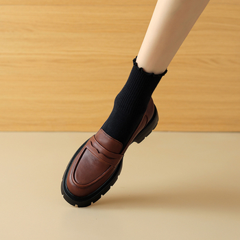 Лофери - ретро стил, PU горна част, подплата от свинска кожа, подметка от TPR, височина на петата 3-5 см