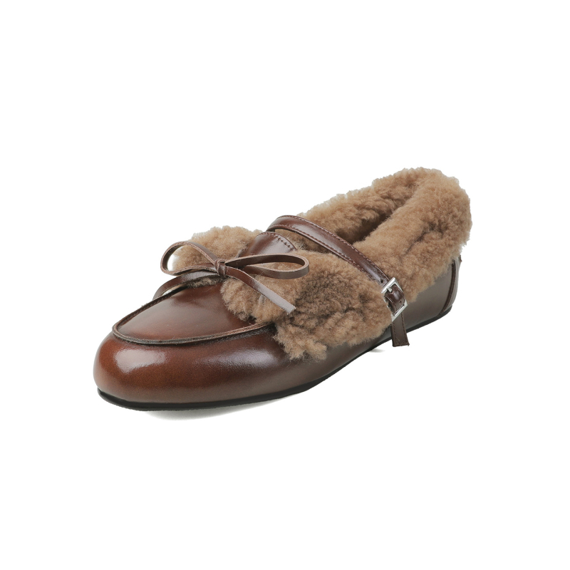 Ženske loaferice od PU kože – kvadratni vrh, duboki otvor, podstava od umjetnog krzna, gumena potplata, niski pet