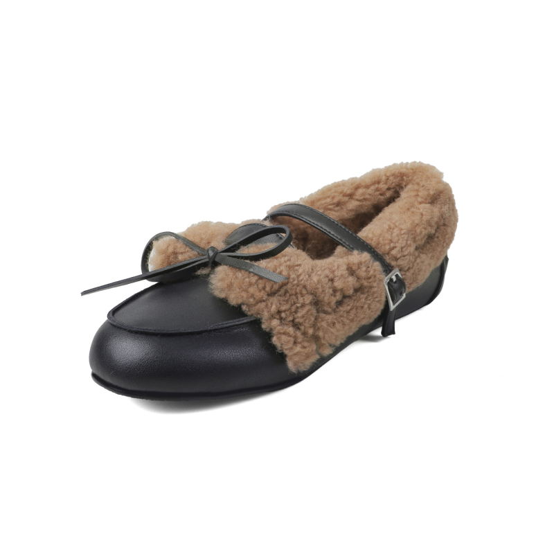 Ženske loaferice od PU kože – kvadratni vrh, duboki otvor, podstava od umjetnog krzna, gumena potplata, niski pet