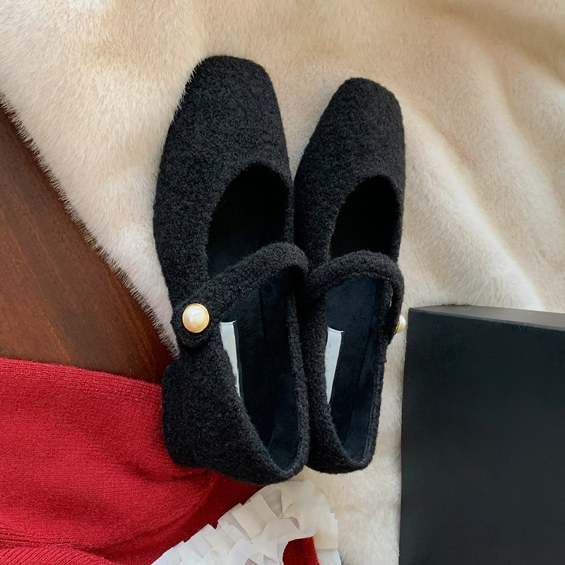 Mary Jane обувки за жени с равна подметка — кръгъл нос, горна част от свинска кожа, нисък дебел ток, гумена подметка, естествена кожена стелка