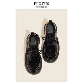 Дамски PU лофери с кръгъл нос, средна височина върха, връзки, 3–5 см дебела гумена подметка