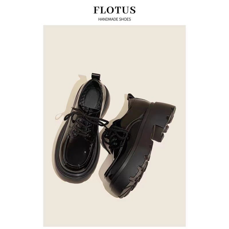 Дамски PU лофери с кръгъл нос, средна височина върха, връзки, 3–5 см дебела гумена подметка