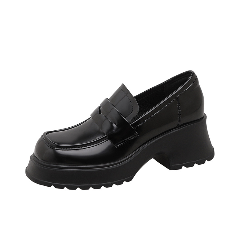 Ženski kožni loaferi s debelim platformom i visinom pete 6-8 cm, britanski stil, okrugli vrh, gornji dio od kože druge klase tele, potplat od pjene od gume
