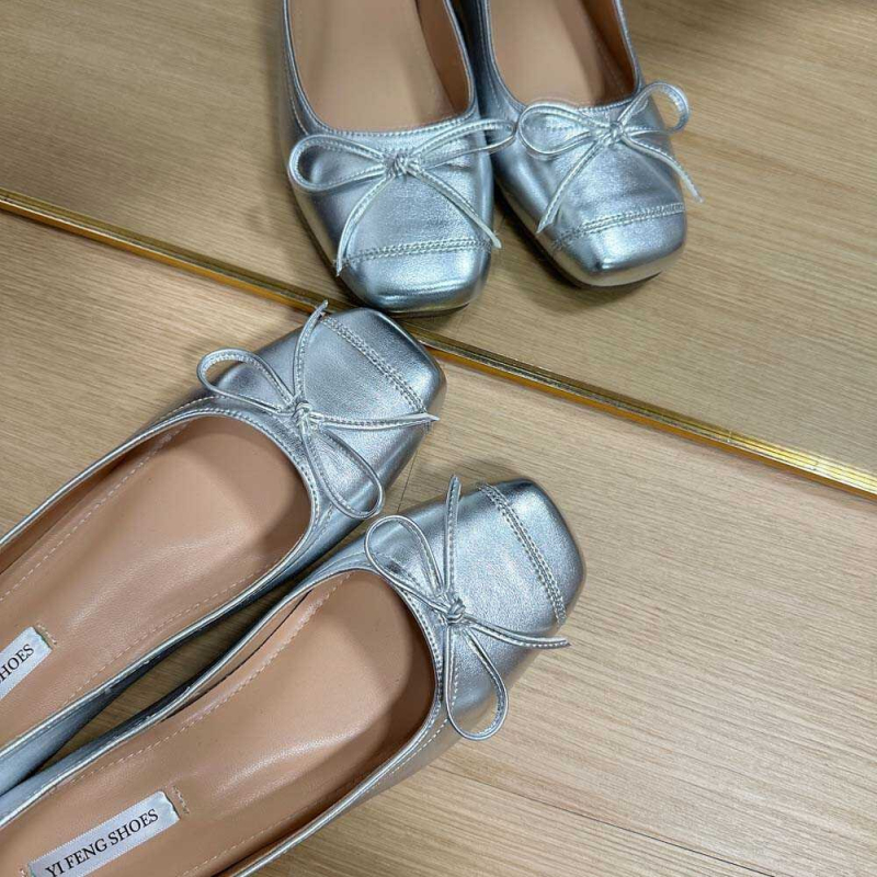 Baletanke s kvadratnim vrhom i mašnicom, unutarnje podizanje 5 cm, dnevne ženske cipele