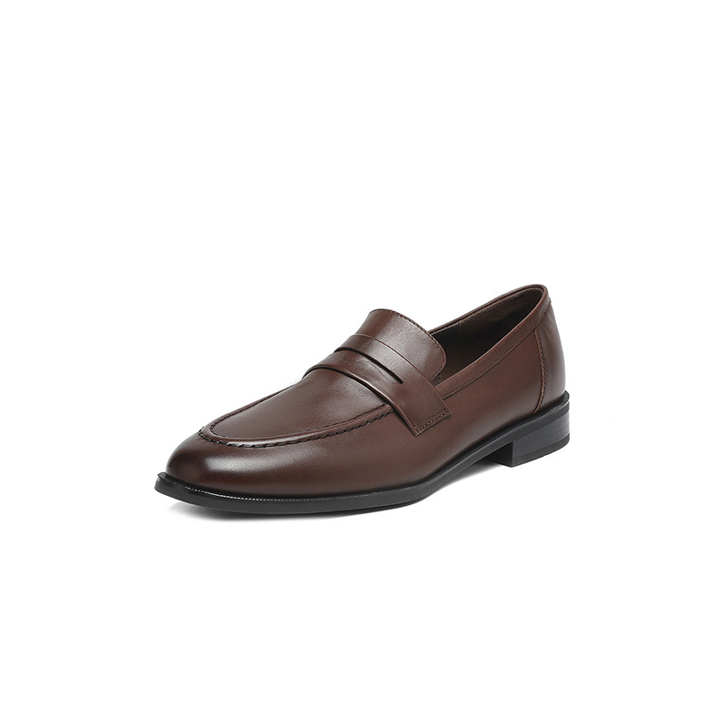 Loafers od kože prvog sloja za svakodnevno nošenje – okrugli vrh, niski debeli pet 1–3 cm, srednje otvorenje 7–11 cm, ulošak od prirodne kože