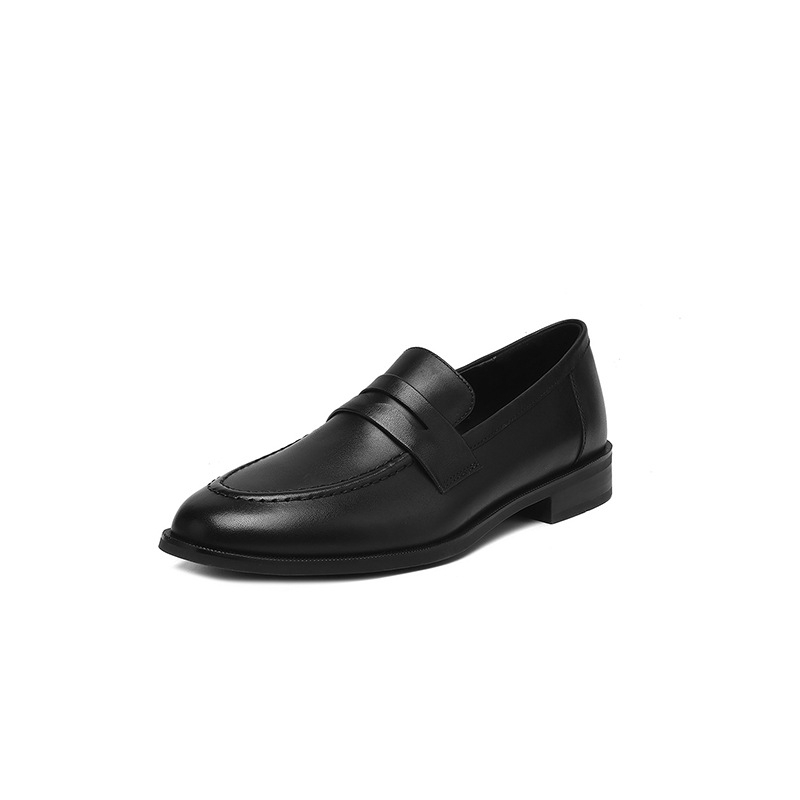 Loafers od kože prvog sloja za svakodnevno nošenje – okrugli vrh, niski debeli pet 1–3 cm, srednje otvorenje 7–11 cm, ulošak od prirodne kože