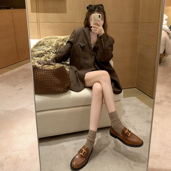 Loaferi pentru femei, vârf rotund, partea superioară din microfibră, talpa interioară din piele naturală, toc 3-5 cm, talpă din cauciuc