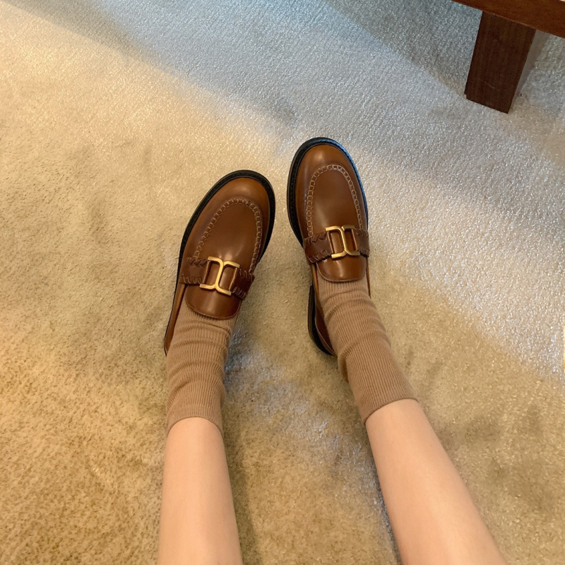 Loaferi pentru femei, vârf rotund, partea superioară din microfibră, talpa interioară din piele naturală, toc 3-5 cm, talpă din cauciuc